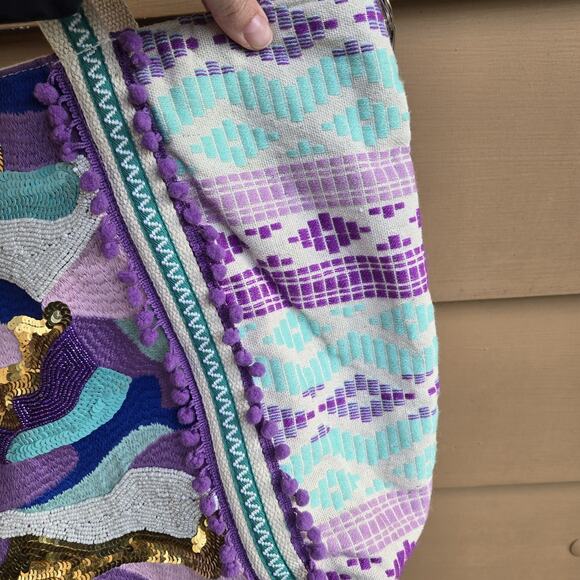 Vibrant Sequin Shoulder Bag in Purple and Gold - Picture 5 of 11